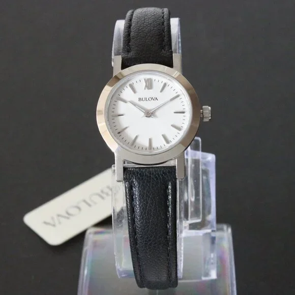 Bulova Ladies Dress Watch Two Hander Silver Dial Black Leather Strap 24mm - Picture 3 of 13